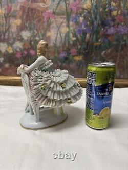 Rare 19th C. Germany Dresden Sitcendorf Fine Porcelain & Lace Figurine 8