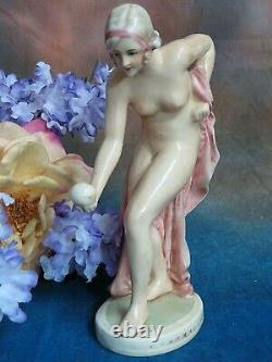 Rare ANTIQUE Germany PORCELIAN Figurine NUDE LADY Discus Thrower MARKED numbered
