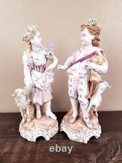 Rare Antique 1870's Pair of German Porcelain Bisque Figures Volkstedt Triebner