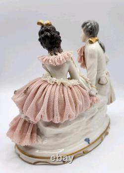 Rare Antique Dresden Lace Franz Witter Figurine Couple Pink 7x 7 OUTSTANDING