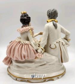 Rare Antique Dresden Lace Franz Witter Figurine Couple Pink 7x 7 OUTSTANDING