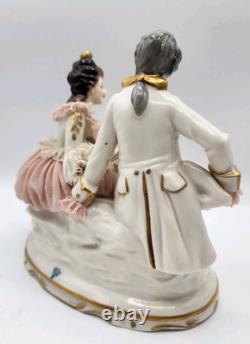 Rare Antique Dresden Lace Franz Witter Figurine Couple Pink 7x 7 OUTSTANDING