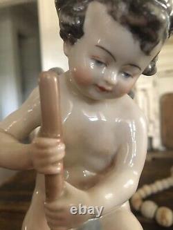 Rare Antique Meissen Porcelain Boy Cherub Squeezing Heart West Germany