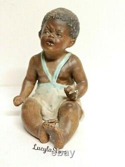 Rare Antique Vintage Gebruder Heubach BISQUE PIANO Black Baby Miniature Figurine
