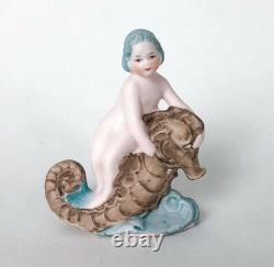 Rare Germany Mermaid Girl Figurine Porcelain Ceramic Bisque Aquarium Decor Vtg