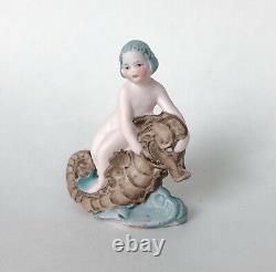 Rare Germany Mermaid Girl Figurine Porcelain Ceramic Bisque Aquarium Decor Vtg