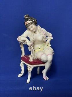 Rare Lace porcelain figurines ladies antique Volkstedt Germany
