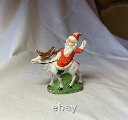 Rare Large Santa on Reindeer 3 Bisque Germany Snow Baby Vintage Christmas