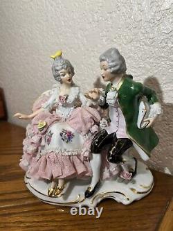 Rare Vintage Dresden Lace Courting Couple Figurine