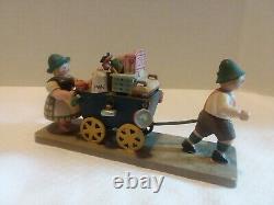 Rare Vintage ERZGEBIRGE Wendt Kuhn Moving Day Man Women Pulling Cart Wood
