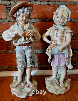 Rare Vintage Kalk Porcelain Bisque Germany Vintage Harvest Boy And Girl Figurine