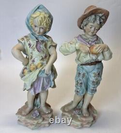 Rare Vintage Kalk Porcelain Bisque Germany Vintage Harvest Boy And Girl Figurine