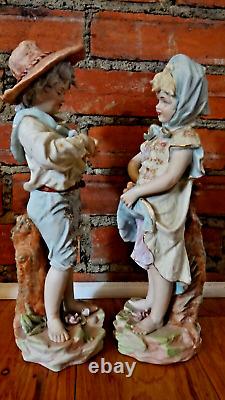 Rare Vintage Kalk Porcelain Bisque Germany Vintage Harvest Boy And Girl Figurine