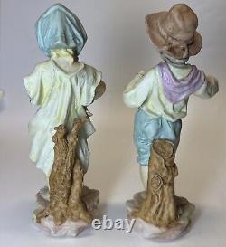 Rare Vintage Kalk Porcelain Bisque Germany Vintage Harvest Boy And Girl Figurine