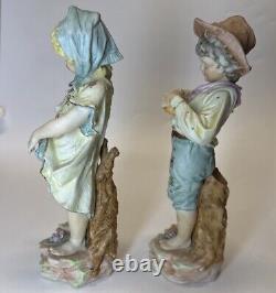 Rare Vintage Kalk Porcelain Bisque Germany Vintage Harvest Boy And Girl Figurine