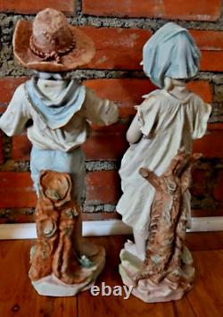 Rare Vintage Kalk Porcelain Bisque Germany Vintage Harvest Boy And Girl Figurine