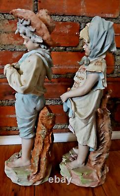 Rare Vintage Kalk Porcelain Bisque Germany Vintage Harvest Boy And Girl Figurine