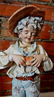 Rare Vintage Kalk Porcelain Bisque Germany Vintage Harvest Boy And Girl Figurine