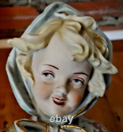 Rare Vintage Kalk Porcelain Bisque Germany Vintage Harvest Boy And Girl Figurine