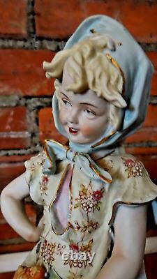 Rare Vintage Kalk Porcelain Bisque Germany Vintage Harvest Boy And Girl Figurine