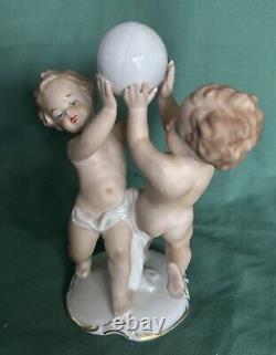 Rare Vintage Wallendorf Germany Boys with Ball Porcelain Figurine