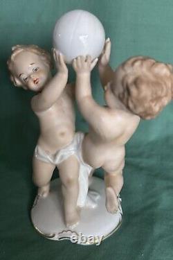 Rare Vintage Wallendorf Germany Boys with Ball Porcelain Figurine