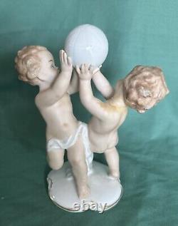 Rare Vintage Wallendorf Germany Boys with Ball Porcelain Figurine