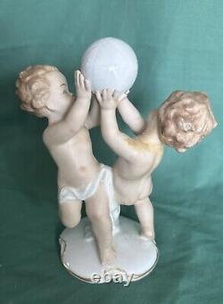 Rare Vintage Wallendorf Germany Boys with Ball Porcelain Figurine