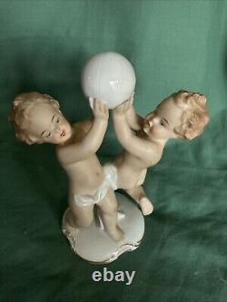 Rare Vintage Wallendorf Germany Boys with Ball Porcelain Figurine