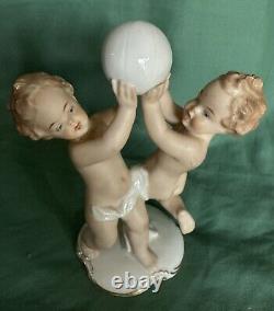 Rare Vintage Wallendorf Germany Boys with Ball Porcelain Figurine