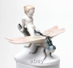 Rosenthal Porcelain Figure of Ground Fairy Riding on Dragonfly, 1912, Germany