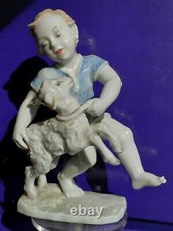 Rosenthal VTG Germany Porcelain Figurine Boy WithSheep HTF Collectible Fine China