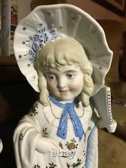 STUNNING Antique Large German Bisque Porcelain Figurines Victorian Boy & Girl