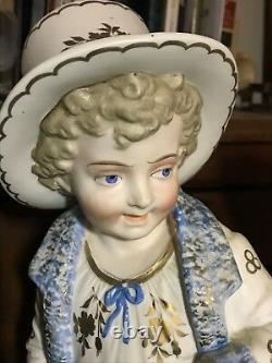 STUNNING Antique Large German Bisque Porcelain Figurines Victorian Boy & Girl