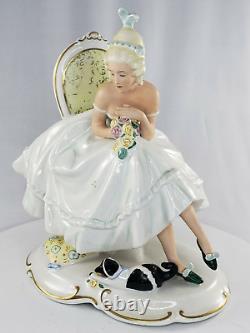 Schaubach Kunst Germany Porcelain Lady with Cat Figurine #1333 1930s-40s Vintage