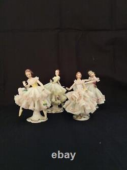 Set of 4 vintage antique German Dresden Porcelain lace figurine dancer/woman