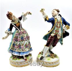 Sitzendorf Dresden Porcelain Figurine Dancing Girl Boy Flowers Germany Lot of 2