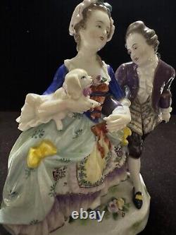 Sitzendorf German Porcelain Couple With A Dog Figurine 7