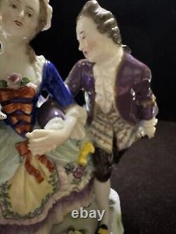 Sitzendorf German Porcelain Couple With A Dog Figurine 7