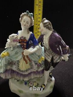 Sitzendorf German Porcelain Couple With A Dog Figurine 7