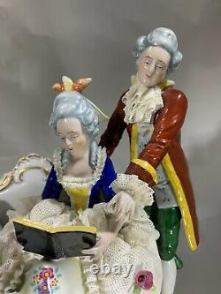 Stunning Vintage Porcelain Lace Erphila Germany Figurine Count & Countess withDog