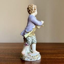 Sweet Antique Meissen Porcelain Figurine Boy with Basket of Flowers As Is 19th C