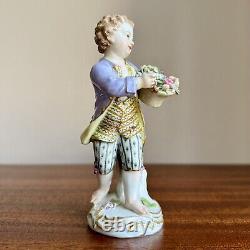 Sweet Antique Meissen Porcelain Figurine Boy with Basket of Flowers As Is 19th C