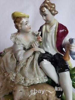 Unter Weiss Bach Porcelain Figurine Couple Lamb Dresden Antique