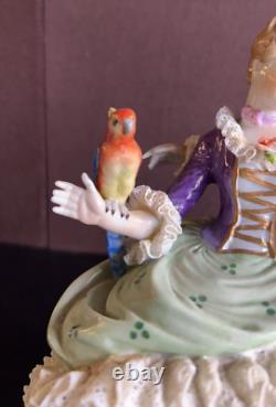 Unterweissbach German Dresden Lace Figurine Courting Couple Cockatoo Bird LARGE