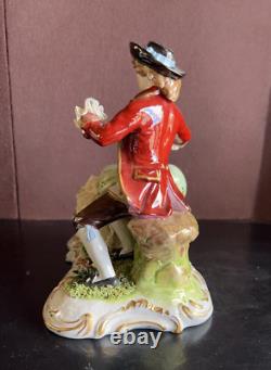 Unterweissbach German Dresden Lace Figurine Courting Couple Cockatoo Bird LARGE