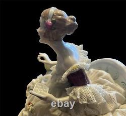 Unterweissbach Porcelain Lace Figurine Lady With Parrot Made in Germany ASIS