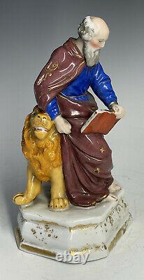 V. RARE Antique 19th C. Porcelain German Religious Saint Mark with Lion European