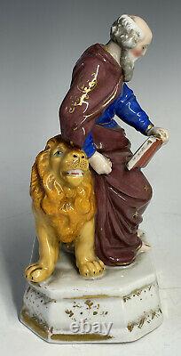 V. RARE Antique 19th C. Porcelain German Religious Saint Mark with Lion European