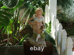 VERY LARGE Antique 12 HEUBACH, Hand Painted Bisque Figurine, Made in Germany
